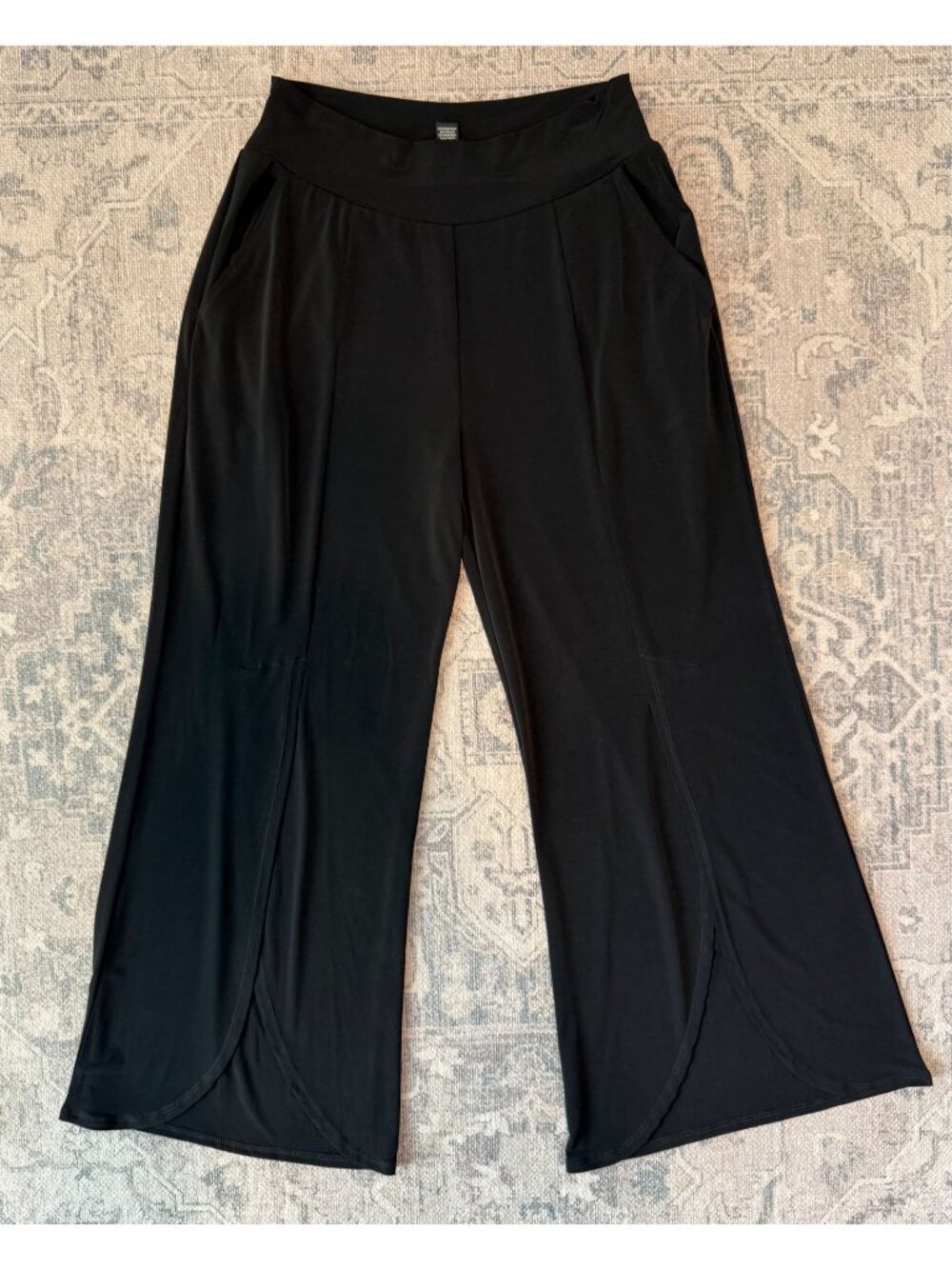 Clara Sun Woo Women's Wide Leg Palazzo Pull On Black Pants Medium Stretch Boho